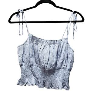 Kendall & Kylie Light Blue Gingham Picnic Plaid Seersucker Cropped Tank Top Sz M